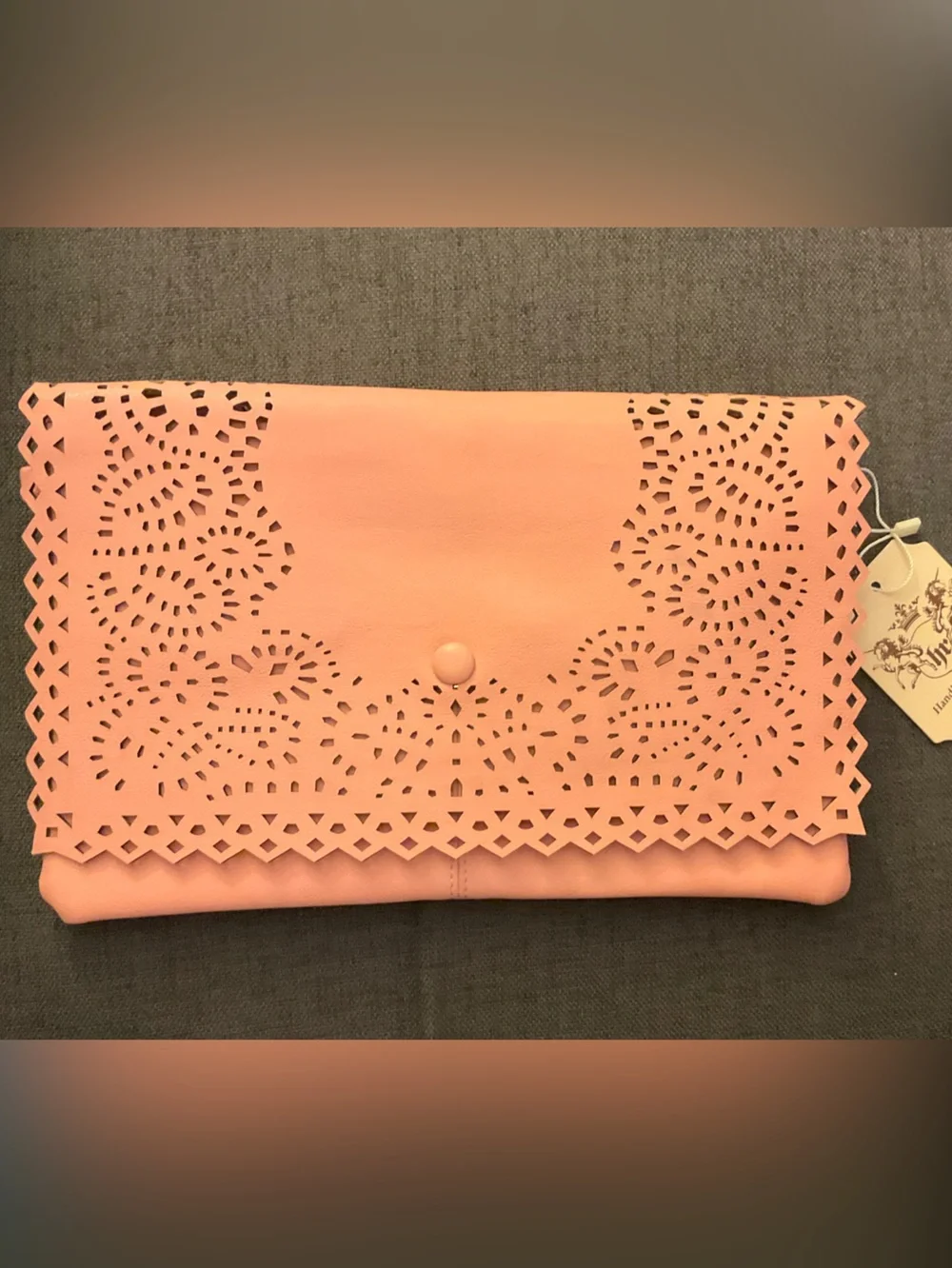 Handbag Republic Pink Laser-Cut Foldover Clutch with chain strap wristlet strap